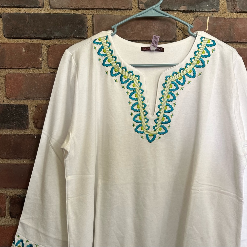 STAN HERMAN 3/4 Sleeve Tunic Top Crop Pant X 26.5 Lounge White Set -medium - Picture 3 of 5